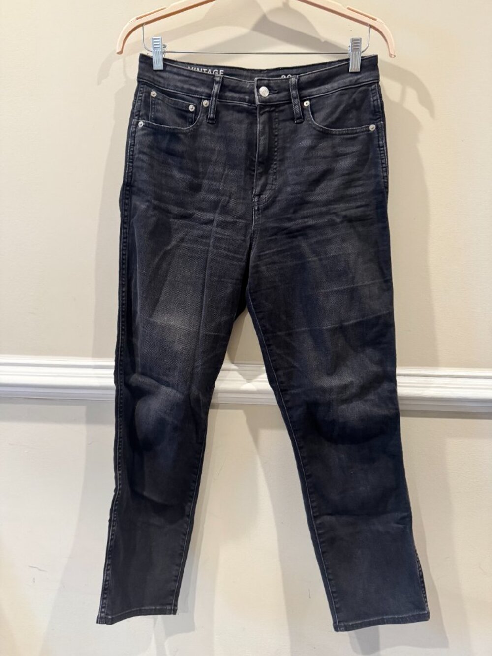 Madewell Perfect Vintage Crop Jeans Size 29 Black High Rise Straight Leg Stretch
